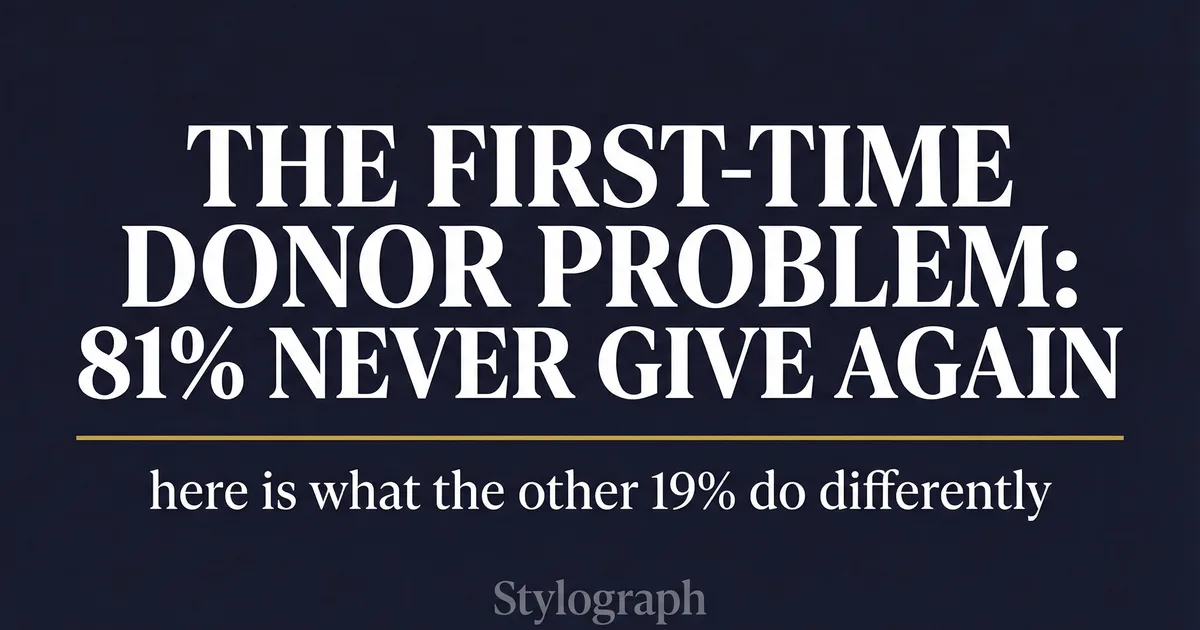 The First-Time Donor Problem: 81% Never Give Again. Here Is What the Other 19% Do Differently.